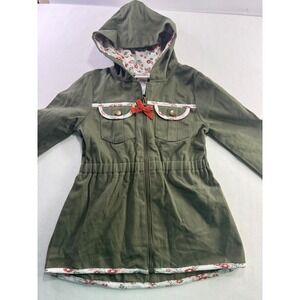 Little Lass Girls Olive Green Floral Lined Hooded Utility Jacket Size 5